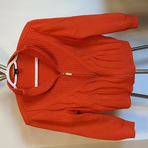 St John Bright Orange Zip Up Sweater